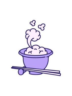 bob and pause animation of cartoon of a japanese rice in traditional bowl with chopsticks