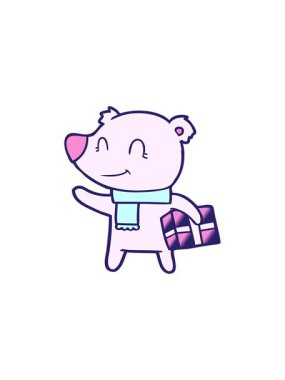 splitting effect animation of a polar bear with christmas present cartoon