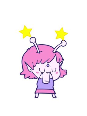 dönen yıldızlar uzaylı bir kızın çizgi filmini canlandırıyor.