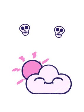 eğlenceli bulut tebeşiri çiziminin kafatası animasyonu