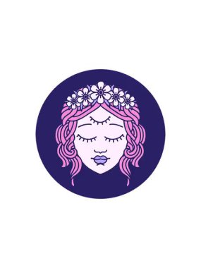 İkonik dövme stili üçüncü gözlü kadın yüzünün gösterişli satış animasyonu