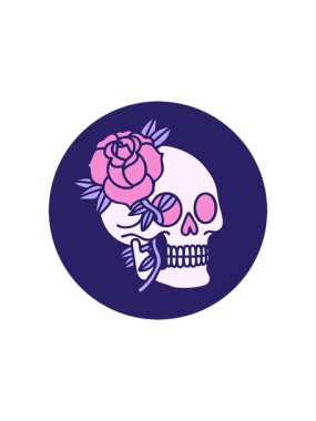 Bir kafatasının ve gülün ikonik dövme şeklindeki karalamalarının canlandırma etkisi.