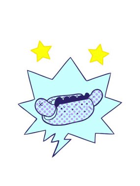 dönen yıldızlar çizgi film animasyonu taze lezzetli sosisli ve çizgi roman tarzında konuşma balonu.