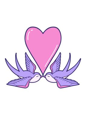 Kırlangıçların ve bir kalbin ikonik görüntüsünün canlandırma efekti