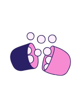 Açık ilaç tabletinin karikatür çiziminin basınçlı canlandırması