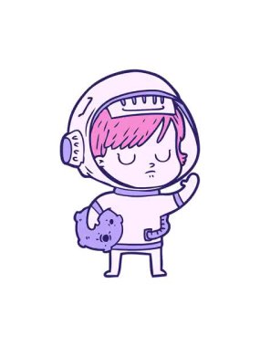 Karikatür astronot bir kadının titreyen hareketi.