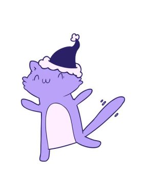 Dans eden bir kedinin Noel Baba şapkası taktığı çizilen el çiziminin basınçlı animasyonu
