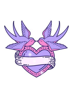 Geleneksel kırlangıç stilinde retro dövmenin parıltı etkisi ve sancaklı bir kalp.