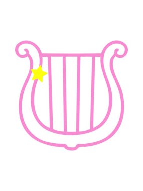 Parlayan yıldızlar, geleneksel bir arp simgesinin çizgi çiziminin animasyonunu etkiler.