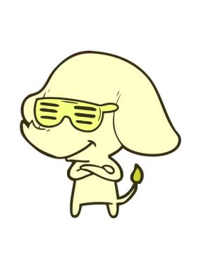 Çizgi filmin renk değiştiren kolları çapraz gülümseyen fili.