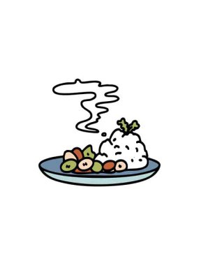 Japon pilavı ve fasulye yemeğinin gösterişli satış animasyonu.