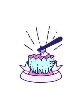 Ağaç kütüğünde dövme stili baltayla kaydırma pankartı canlandırması