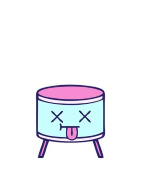 Bir davulun düz renkli retro çizgi filminin yükselişi ve yüzüşü