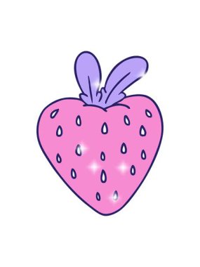 Parıltı efekti el çizimi taze bir çileğin karikatürü.