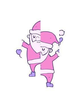 Karikatür dans eden Noel Baba 'nın bölünen hareketi.