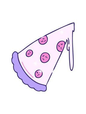 Parıltı efekti, el çizimi, tuhaf bir çizgi film dilimi pizza.