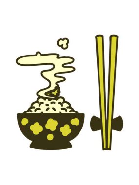 Buğulanmış pirincin rengini değiştiren desenli kase.