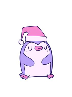 Yanıp sönen radyoaktif çizgiler çizgi film pengueninin Noel şapkası taktığı animasyon.