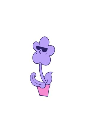 Serin karikatür çiçeğinin animasyonunu genişletiyor