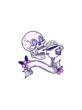 sales flash animation of a skull drinking coffee design