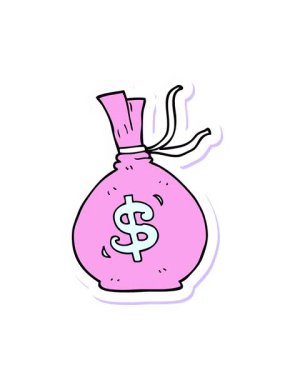 Bir para karikatür çantasının çıkartmasının neon ışık efekti canlandırması