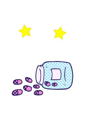 dönen yıldızlar çizgi roman tarzı hapların animasyonu.