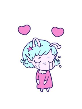 Ağlayan uzaylı kız çizgi filminin dönen kalpleri.