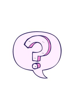 Çizgi roman tarzında konuşma baloncuğu ile çizgi film soru işaretinin yatay titreşimli animasyonu