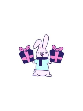 Noel hediyeli çizgi film tavşanının gösterişli satış animasyonu.