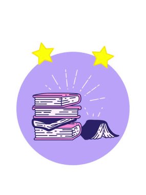 dönen yıldızlar dövme stili kitap yığınının simgesinin animasyonu