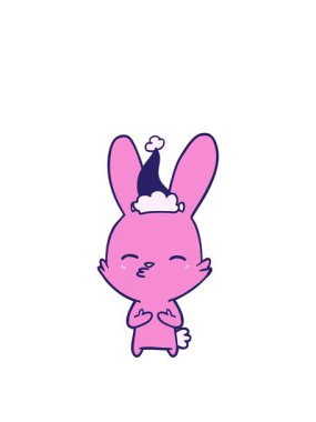 Meraklı tavşanın animasyonunu büyütüyor Noel Baba şapkası takan birinin çizdiği çizgileri çiziyor.