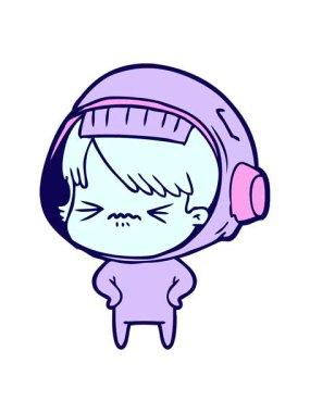 Kalçasında elleri olan kızgın uzay kızının neon ışık efekti animasyonu.