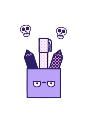 Bir kalem tenceresinin çizgi roman tarzının dönen kafatasları animasyonu