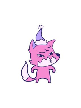 Noel Baba şapkası takan bir tilkinin çizilmiş akıllı el çizimi animasyonu.