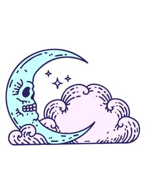 Geleneksel kafatası hilal ve bulutlar şeklinde bir dövmenin hareketli animasyonu