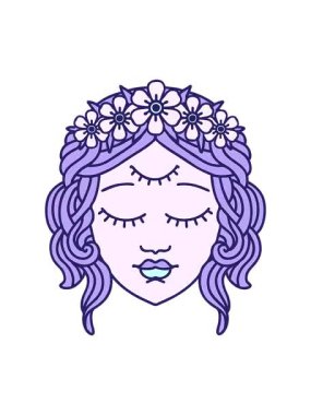 Dövmenin hareketli baskısı geleneksel kadın yüzü tarzında ve üçüncü gözlü.