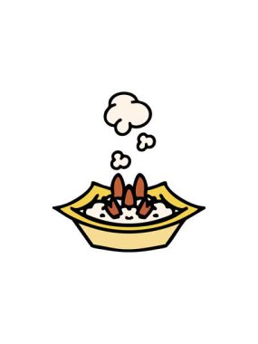 Kare kasede pişen pirinç kabının radyoaktif ışıldayan animasyonu