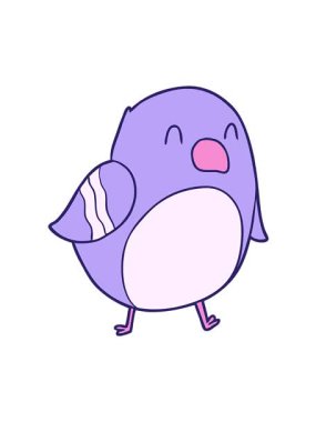 Neşeli, parlak bir kuşun çizgi filminin hareketli animasyonu.