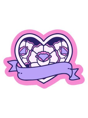 Bob ve duraklat dövme stilistinin geleneksel kalp ve bayrak şeklinde çiçek dizaynlı canlandırmasını