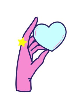 Parlayan yıldızlar, kalbi tutan ellerin animasyonunu etkiler.