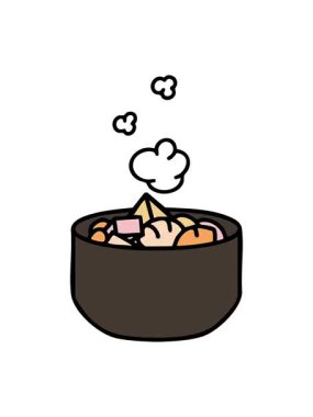 Karışık deniz ürünleri ve sebze kâsesinin titreyen animasyonu.