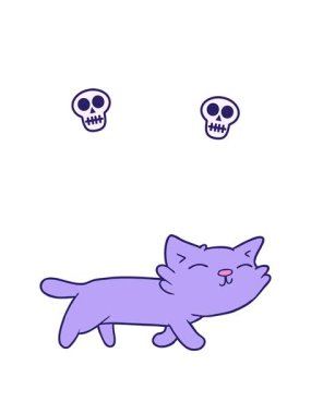 Çizgi film kedisinin eğlenceli bir çiziminin kafatası animasyonu