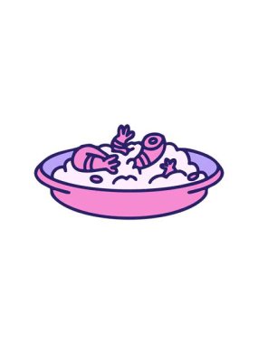 Geleneksel Brezilya vatapa karides tabağı çiziminin dikkat çekici animasyonu