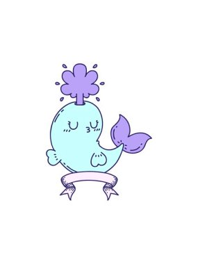 Dövme stili kıvrımlı çizgi film animasyonu mutlu balina karakteri fışkırtıyor