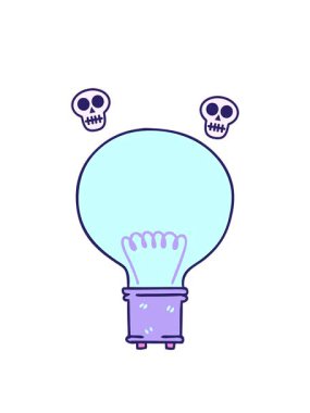 el animasyonu dönen kafatasları çizilmiş garip çizgi film ampulü