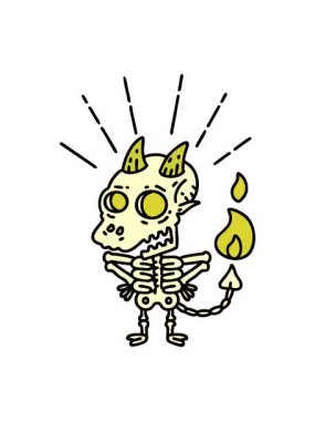 Geleneksel dövme stili iskelet iblis karakterinin renk animasyonu