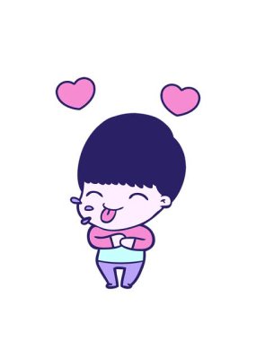 Dili dışarı çıkmış çizgi film karakterinin dönen kalp animasyonu