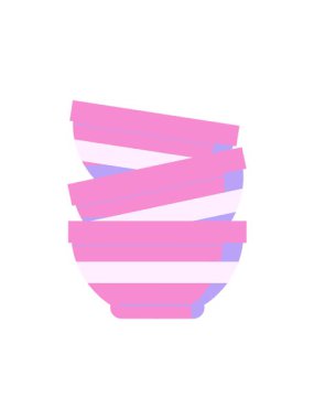 Bir yığın kasenin yassı renkli çiziminin radyoaktif parlayan animasyonu