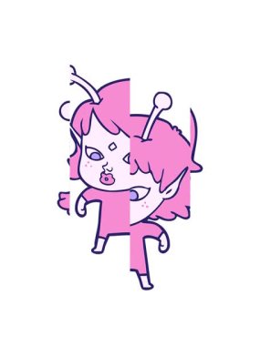 Güzel uzaylı kız çizgi filminin bölünmüş hareket animasyonu.