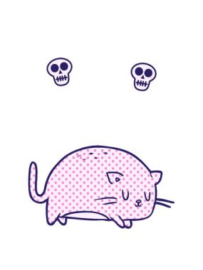 sevimli şişman çizgi film kedisinin kafatası animasyonu